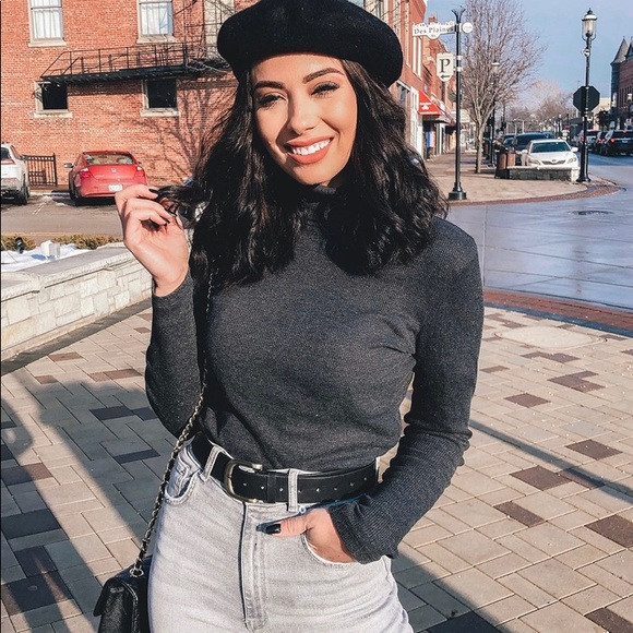 Tops - Dark gray mock neck long sleeve top